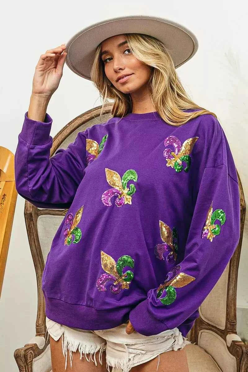 BiBi Fleur De Lis Sequin Patches Mardi Gras Sweatshirt 9c86ebc57dae4d86803b9eadc871b951-Max-Origin
