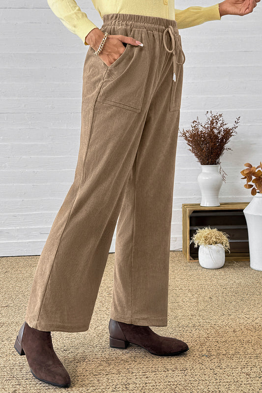 Parchment Tie Elastic Waist Soft Corduroy Pants 9c88eb85fa45b045