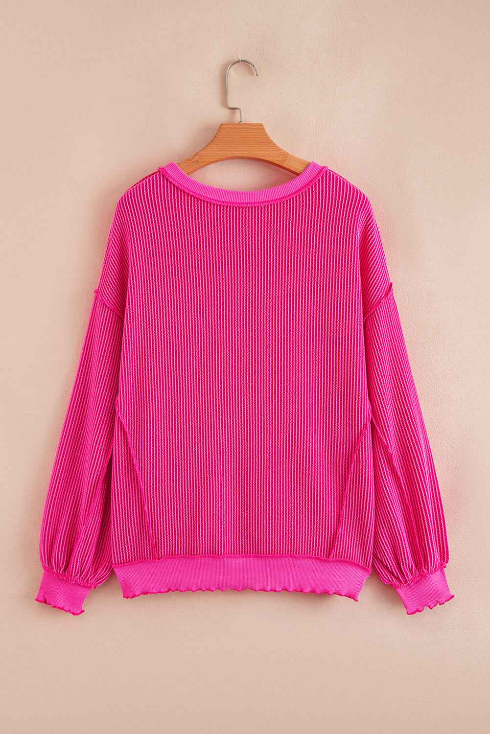 Strawberry Pink Twisted Ribbed Color Block Patchwork Sequin Father Christmas Graphic Top 9c8e525dc84f56c3
