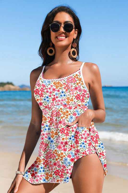 Floral Ricrac Trim Spaghetti Strap Swim Dress 9c9a32db-9876-4788-b57a-fbe5b368de9a
