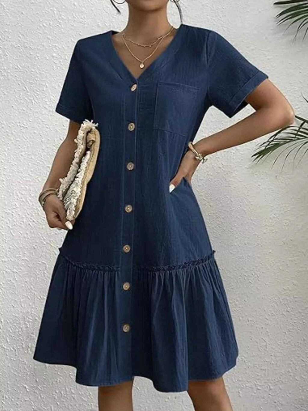 Full Size Button-Front Short Sleeve Tiered Dress Plus Size 9c9a818a-96f1-467d-95bf-1273234676a3-Max-Origin