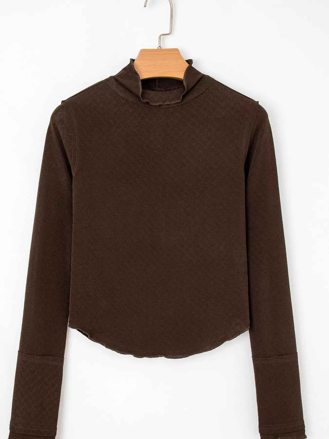 Lettuce Trim Raw Seam Patchwork Jacquard Long Sleeve Top 9c9abd2c78d1402e88608bdaff0faf50-Max-Origin