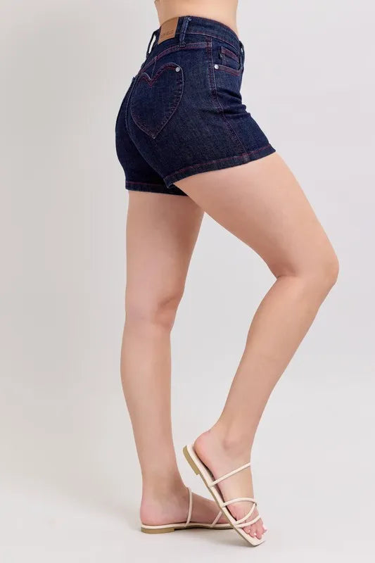Full Size High Waist Heart Shaped Pkts & Red Contrast Thread Denim Shorts Plus Size 9c9b465ff8a54c199679fea275eb2cdf-Max-Origin
