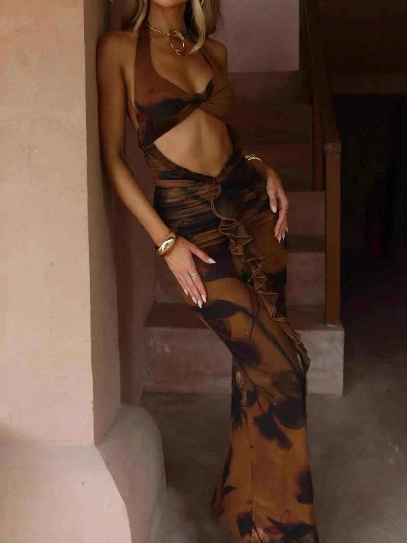 Cutout Printed Halter Neck Maxi Dress Coffee Brown 9c9c2c94-7645-409c-81b3-09692be73a5c-Max-Origin