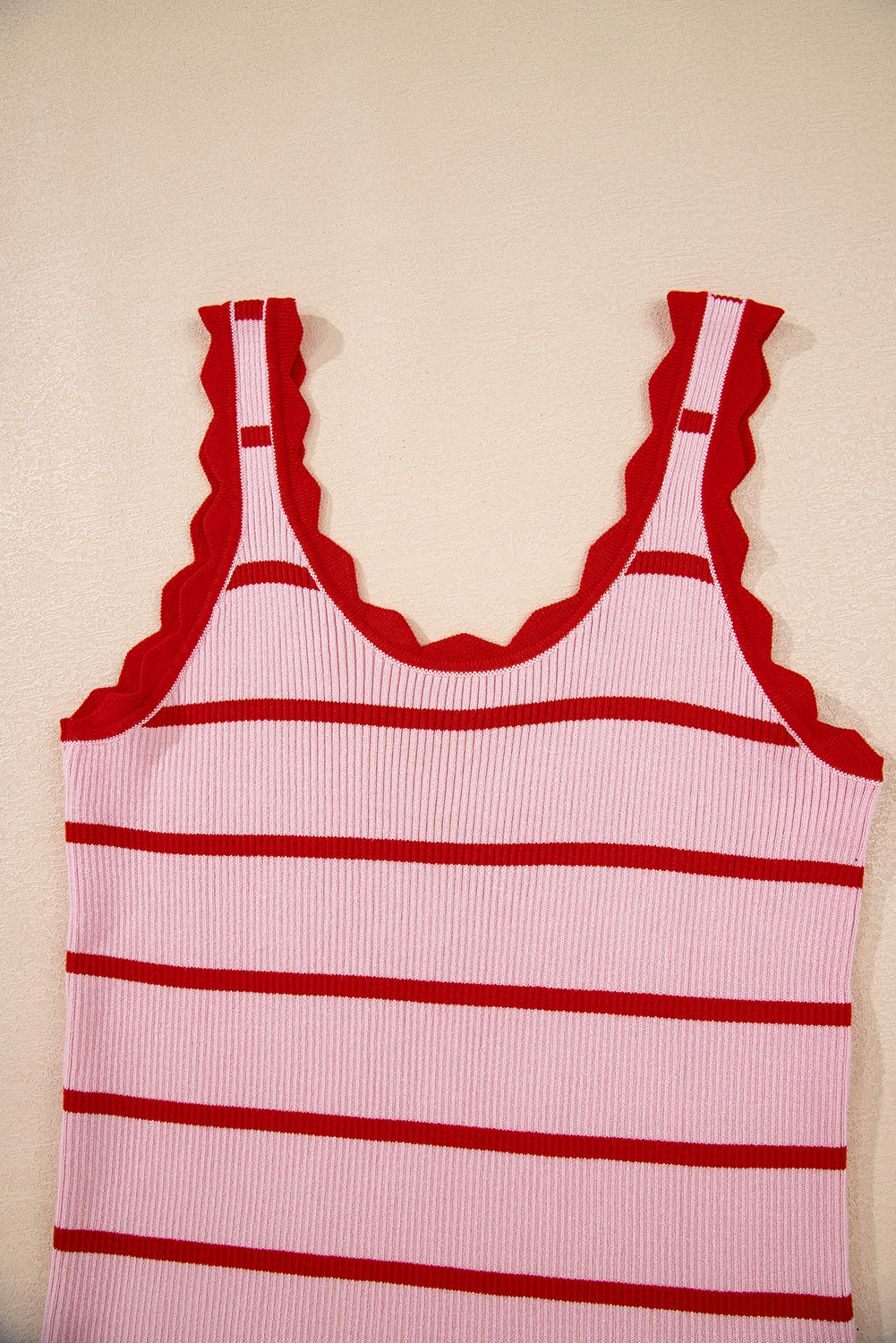 Bright Green Scalloped Edge Striped Ribbed Tank Top 9c9d18f7dbfd248f