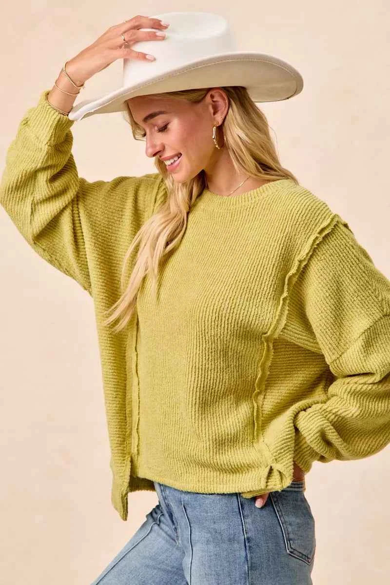 BiBi Boucle Rib Knit Uneven Hem Sweater With Open Seam 9ca182625c564d9e8ecd6ef1dd78ae0b-Max-Origin