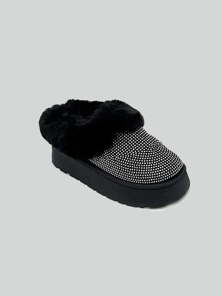 WILD DIVA Embellished Faux Fur Platform Booties Black 9ca1f411-a1d5-42c1-8443-5cd8fab0c6cf-Max