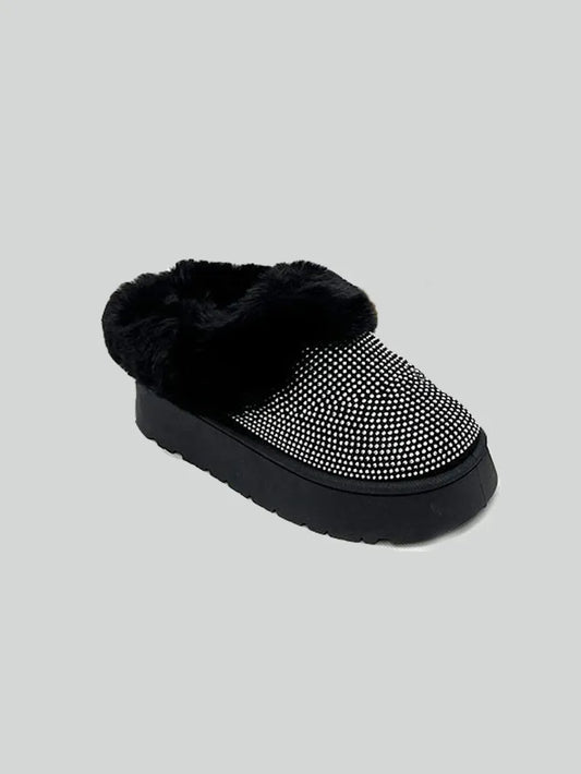 WILD DIVA Embellished Faux Fur Platform Booties Black 9ca1f411-a1d5-42c1-8443-5cd8fab0c6cf-Max