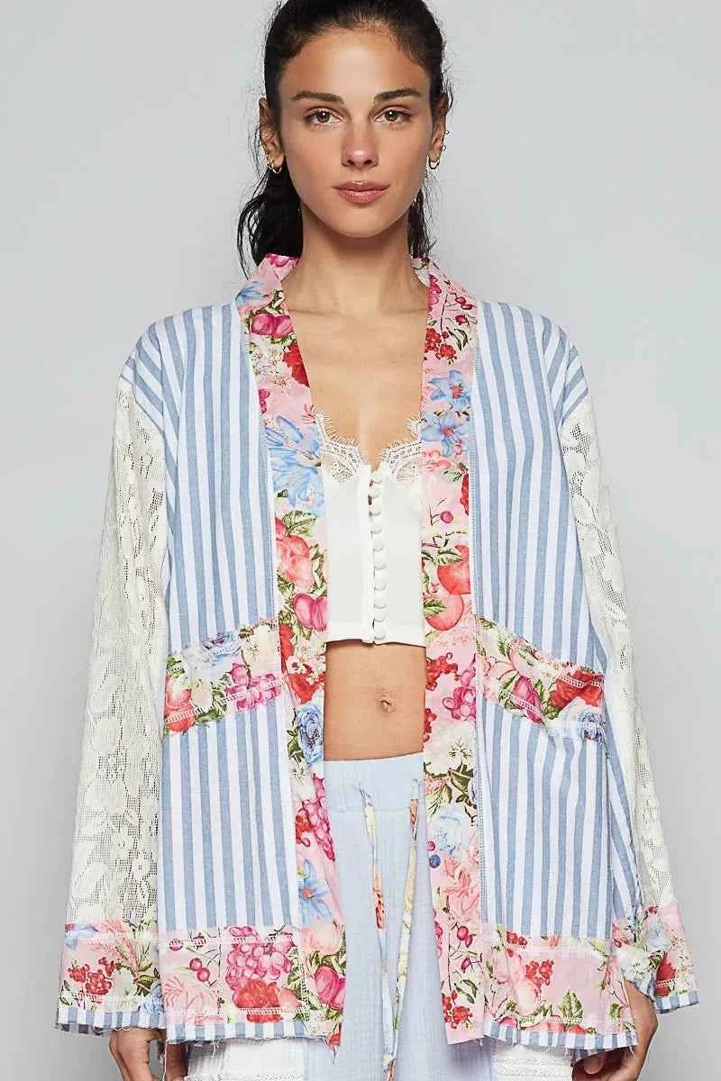 POL Lace Long Sleeve Striped Cardigan with Floral Patchwork Detail Light Blue 9ca20ec8-42ff-447c-bea7-1ae01b11bf58-Max-Origin