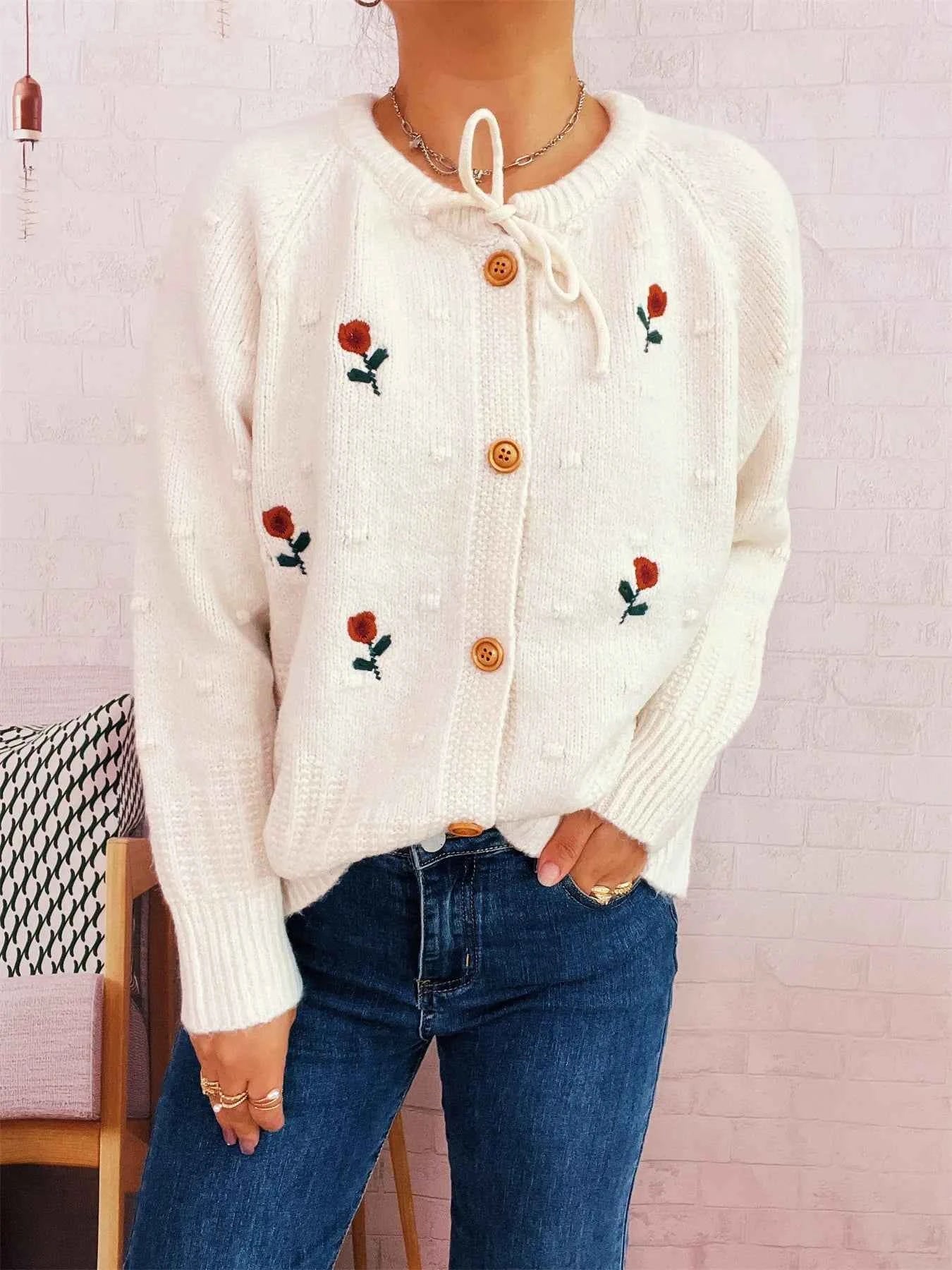 Rose Embroidered Button-Up Cardigan 9caa17a3f4ba49faaa434cfbfca8feda-Max-Origin