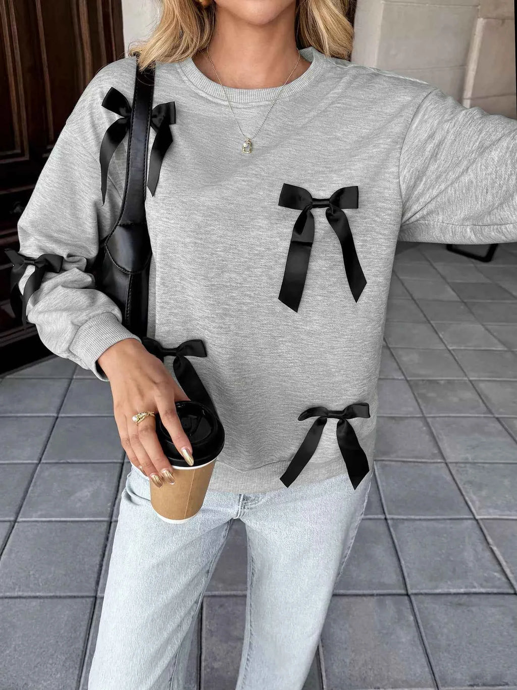Bow Detail Round Neck Sweatshirt 9caccbdaf5584c1f95d075183b215cbc-Max-Origin