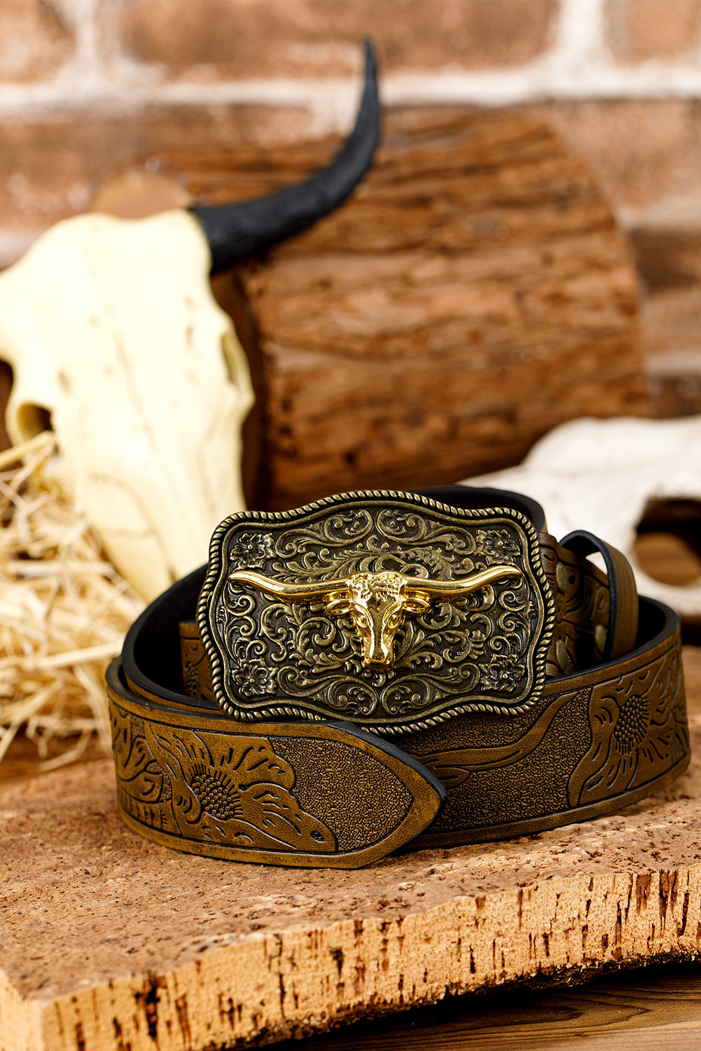Chestnut Retro Embossed Faux Leather Buckle Belt 9cb0329b528a532e