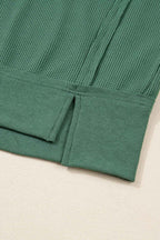 Evergreen Solid Color Raw Seam Patchwork Ribbed Drop Shoulder Sweatshirt 9cc904fdbf875e3d