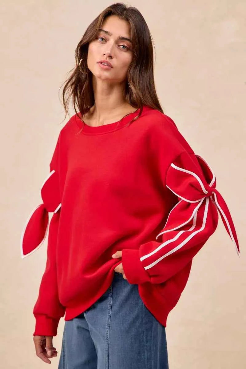 BiBi Bow Detail Sleeves Fleece Sweatshirt 9cd44653-2342-4745-9358-c25ca512245d-Max-Origin