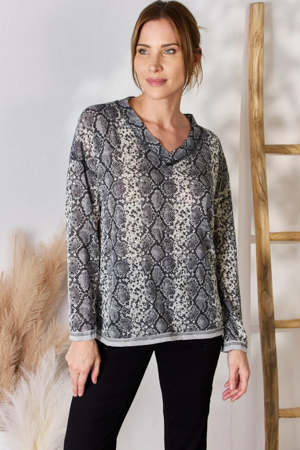 Hailey & Co Full Size Snakeskin V-Neck Long Sleeve Top 9cd730f3-7f77-4796-9d28-0909fad27d15-Max