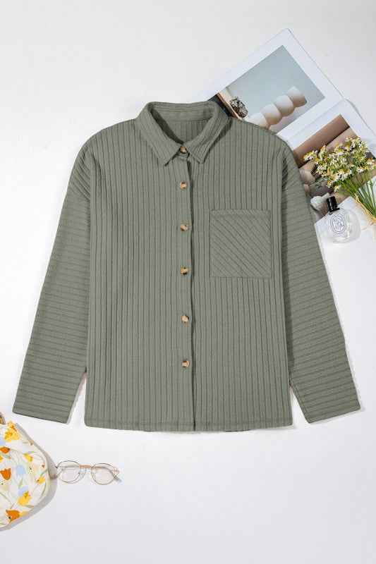 Thermal Ribbed Button-Up Drop Shoulder Textured Sh 9cdeec90-3cd5-4b41-b693-c31ca8c7a180
