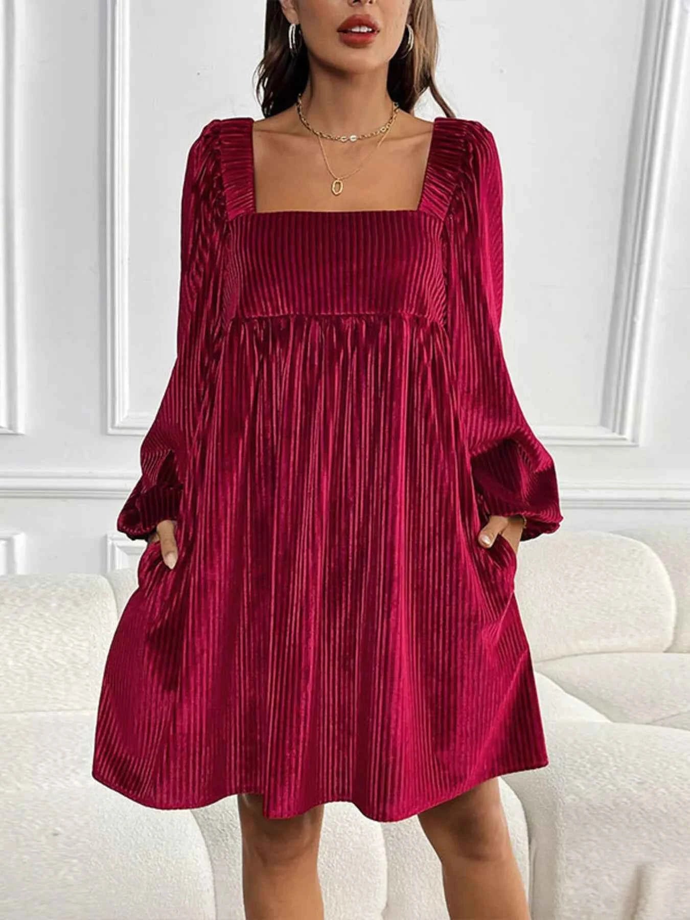Velvet Square Neck Long Sleeve Dress 9ce2399d6ca54cfe9513d2dab7a00adc-Max-Origin
