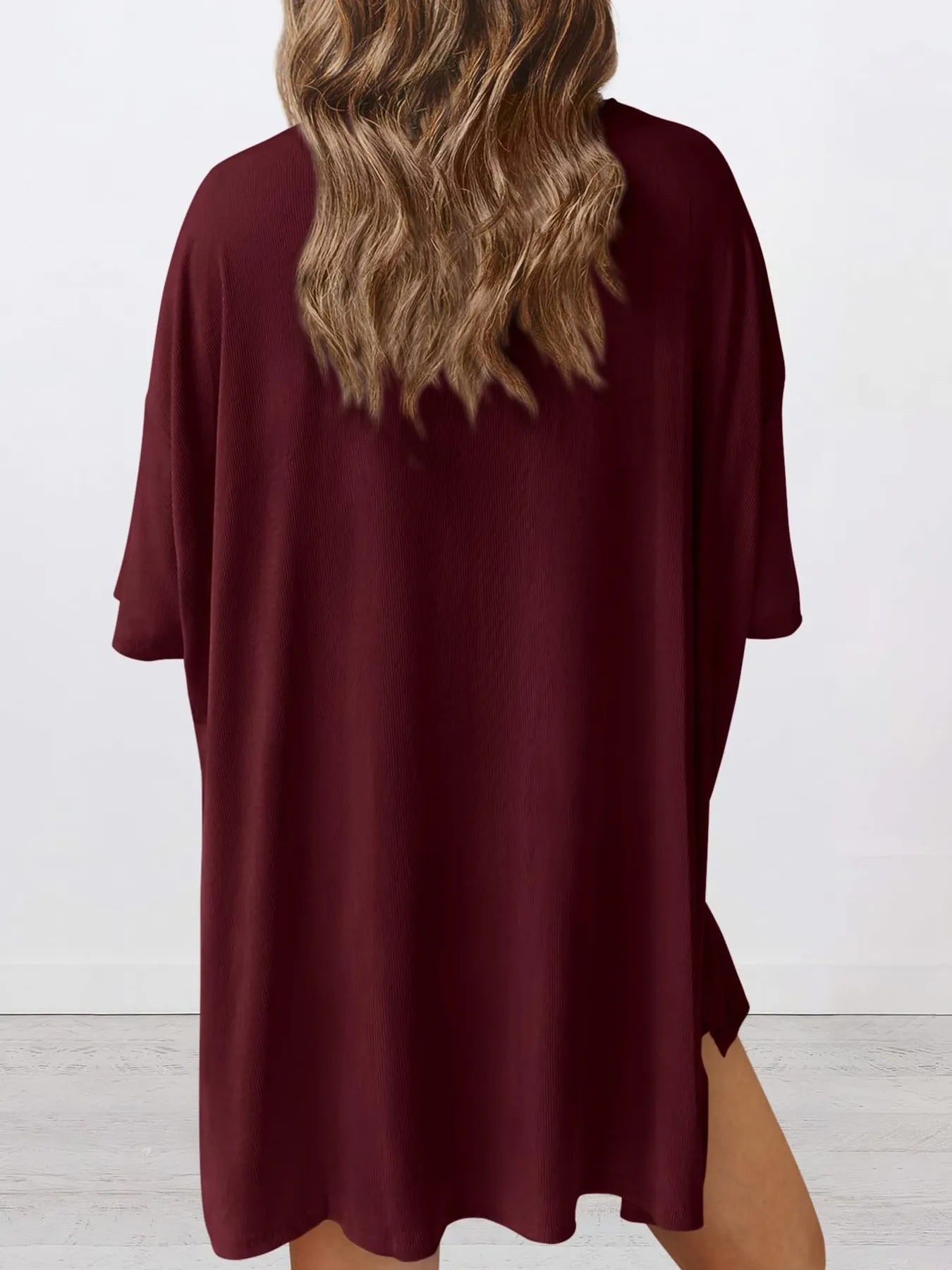 Full Size Oversized Slit Round Neck Top and Shorts Lounge Set Plus Size 9ce813943ee142f9a451cf6309b40bc6-Max-Origin