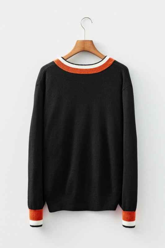 Scarlett Striped Trim Varsity Sweater 9ceda90a-e179-43b8-998f-0c94b32c3a7d