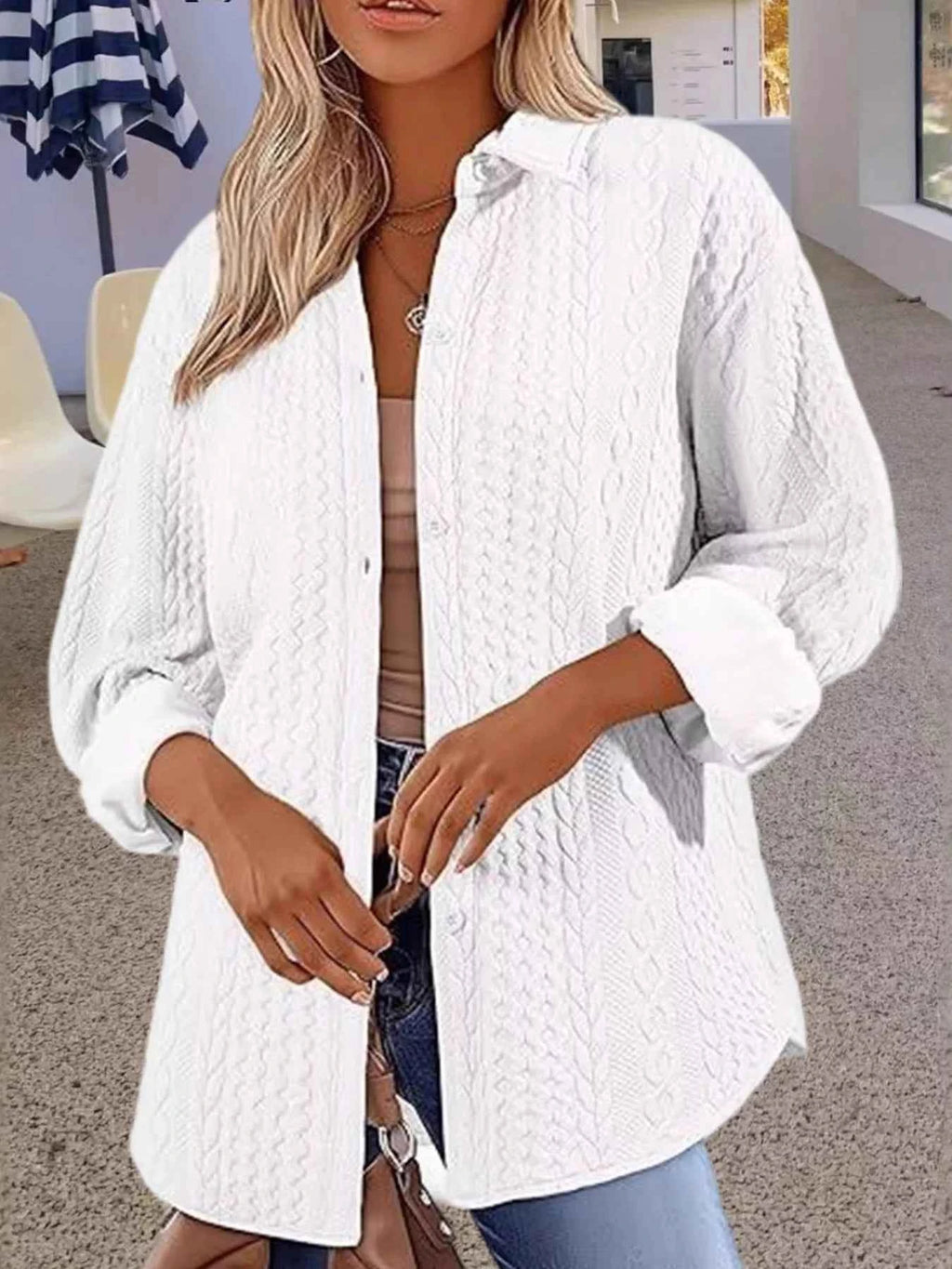 Texture Button Up Long Sleeve Shacket 9cf1972974aa4834ab564cbcd93eacec-Max-Origin