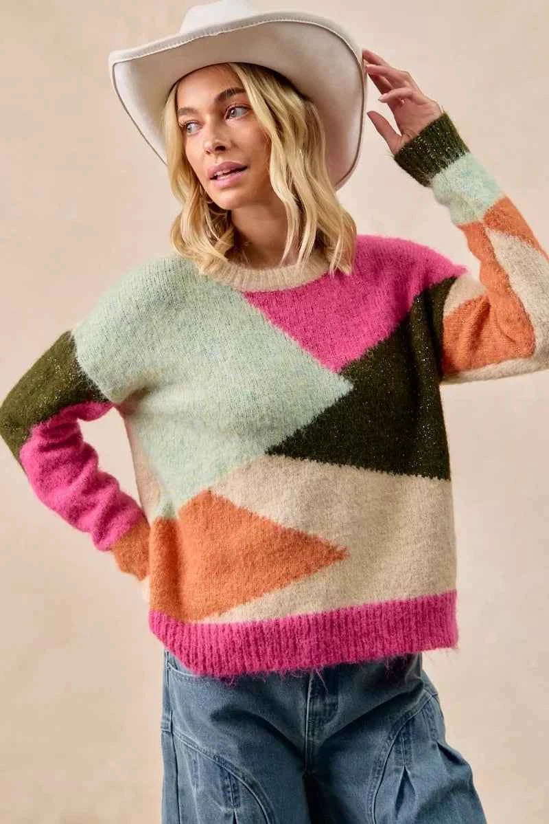 BiBi Multi Color Block Sweater Top 9cf6bffb8c1c4c4ca3a8238ee0cecb4a-Max-Origin