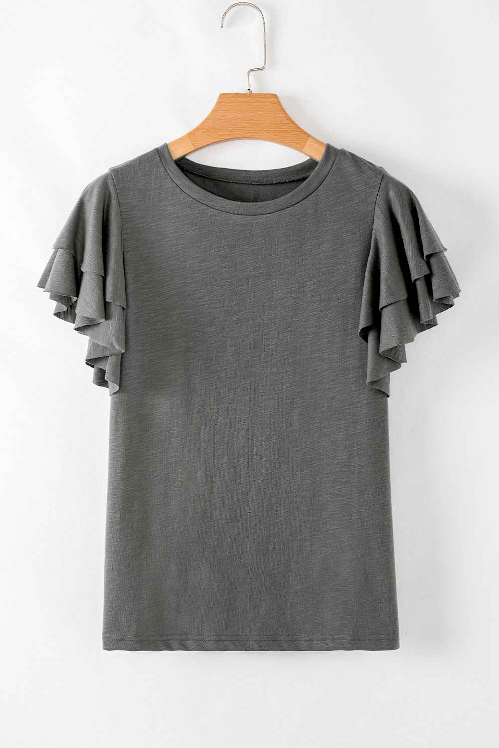 Dark Grey Ruffle Sleeve Plain Blouse 9cf8b9ec1fe1b828