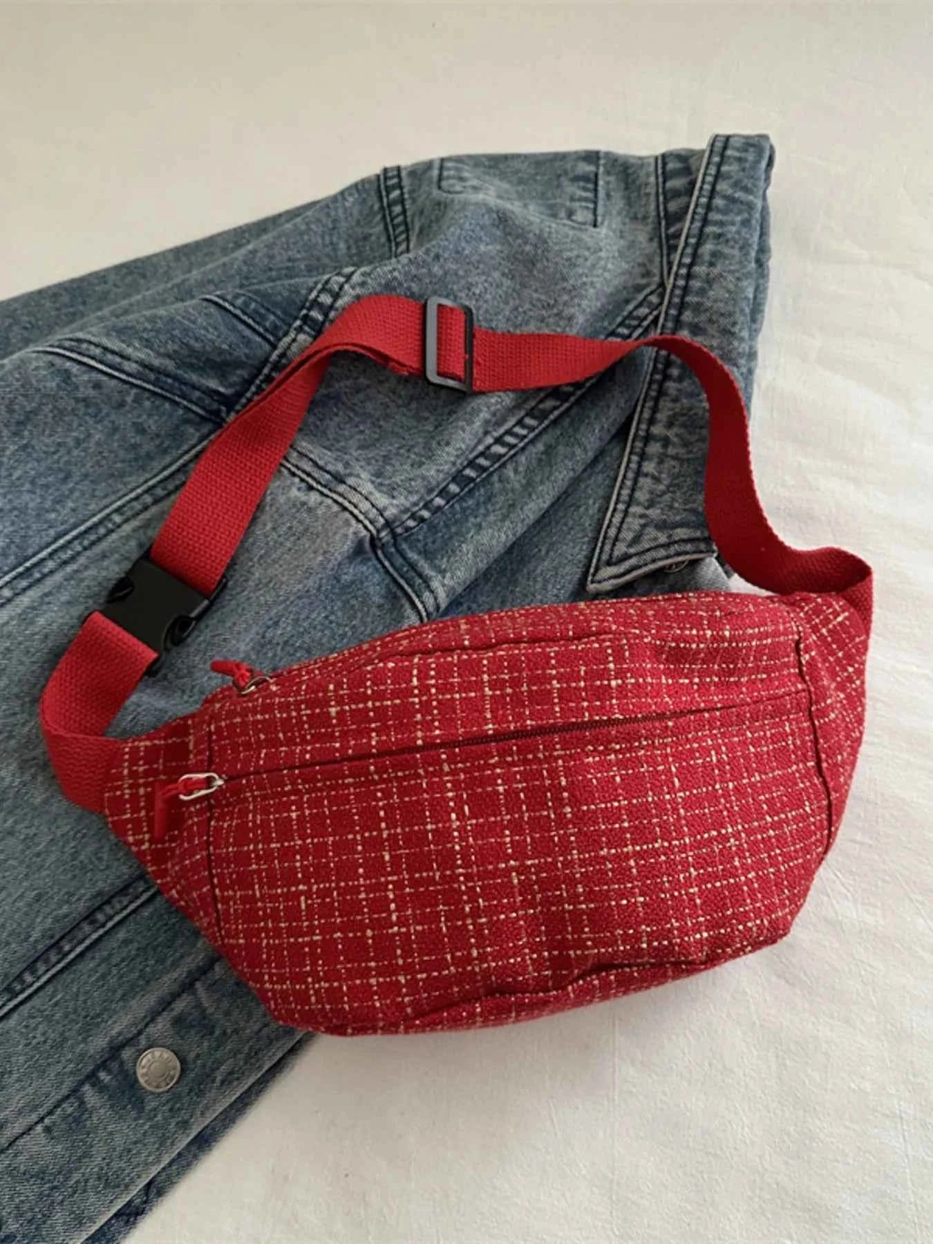 Plaid Pattern Crossbody Bag Red One Size 9d1121dbfa4a42c785236676e02de038-Max-Origin