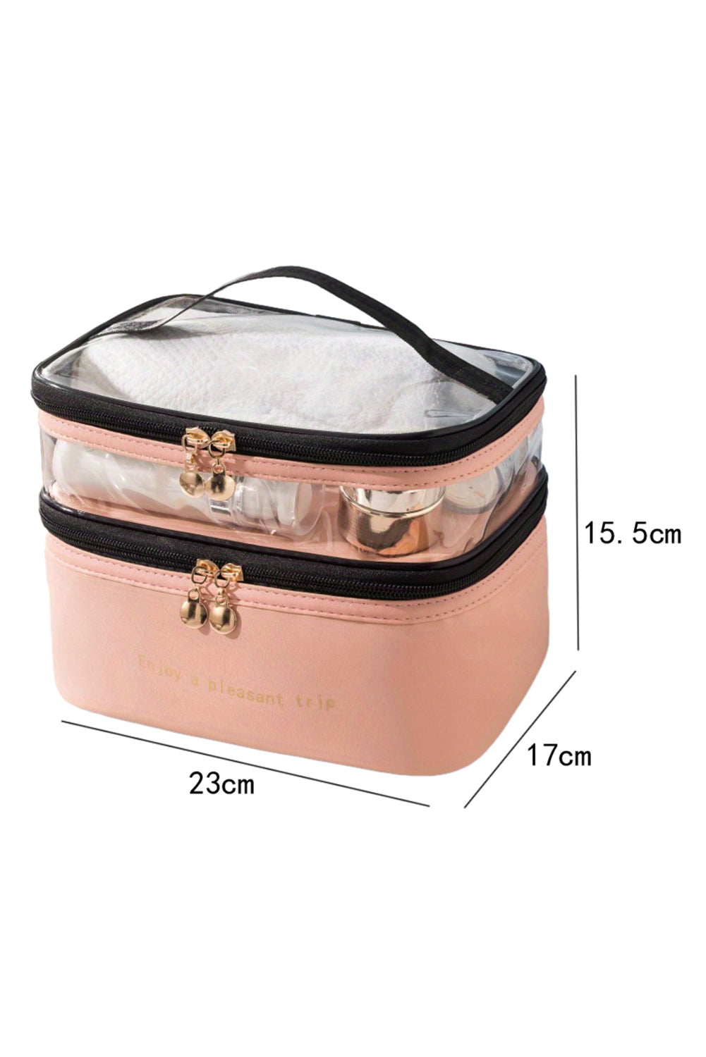Pink Waterproof PVC Double Layer Cosmetic Bag 9d1127ae9e587467