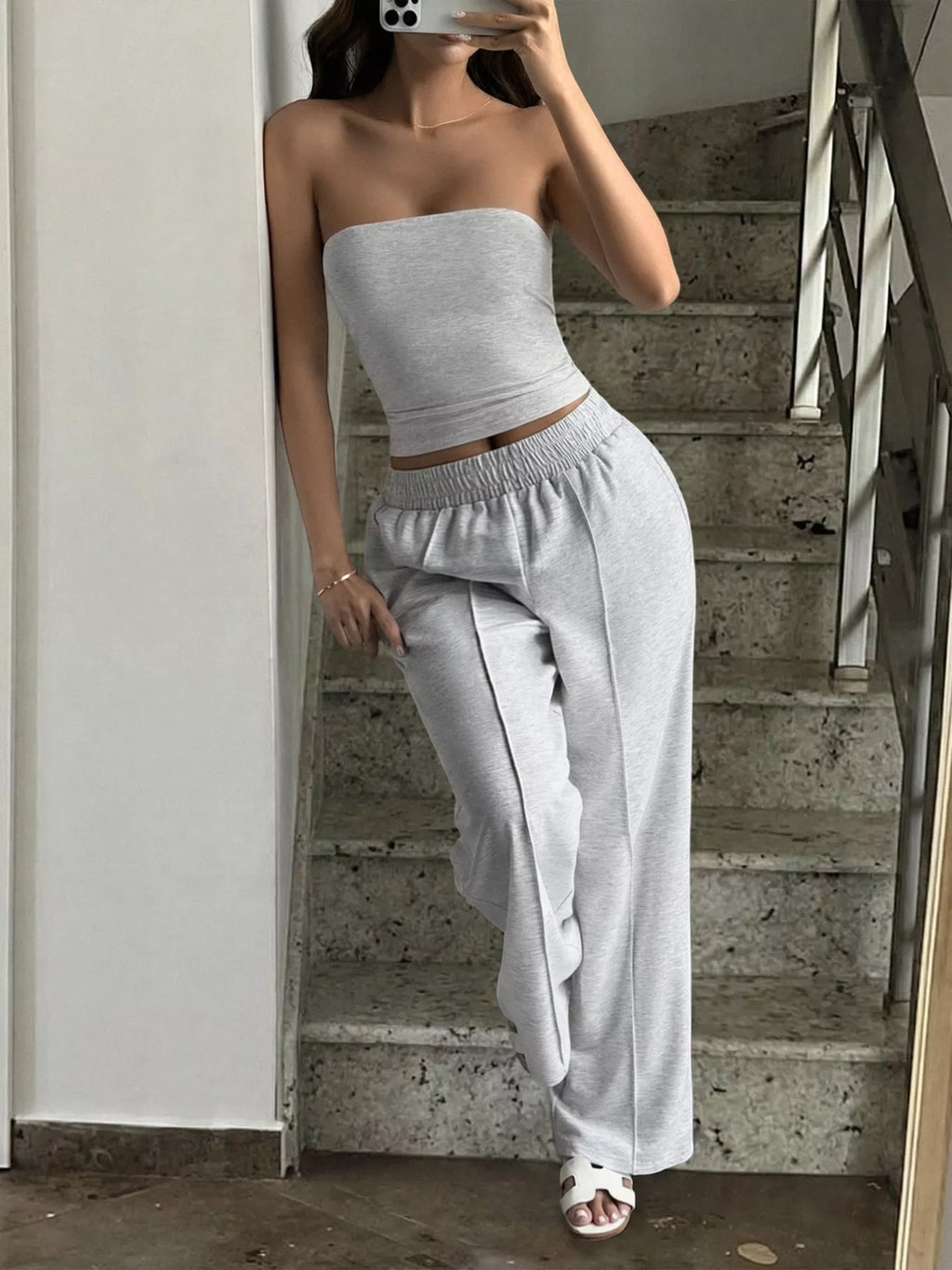 Tube Top and Wide Leg Pants Set Light Gray 9d125c7185734df38d3f5ff728de5a0c-Max-Origin