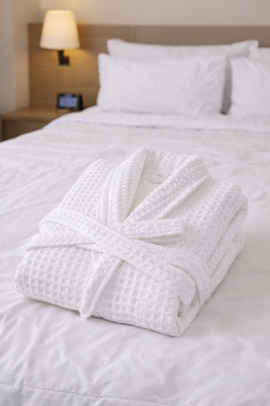 Cotton Waffle Bathrobe, Unisex Knee Length 9d1b0d05-1b1d-47a2-8c22-cb679b7b7ba2