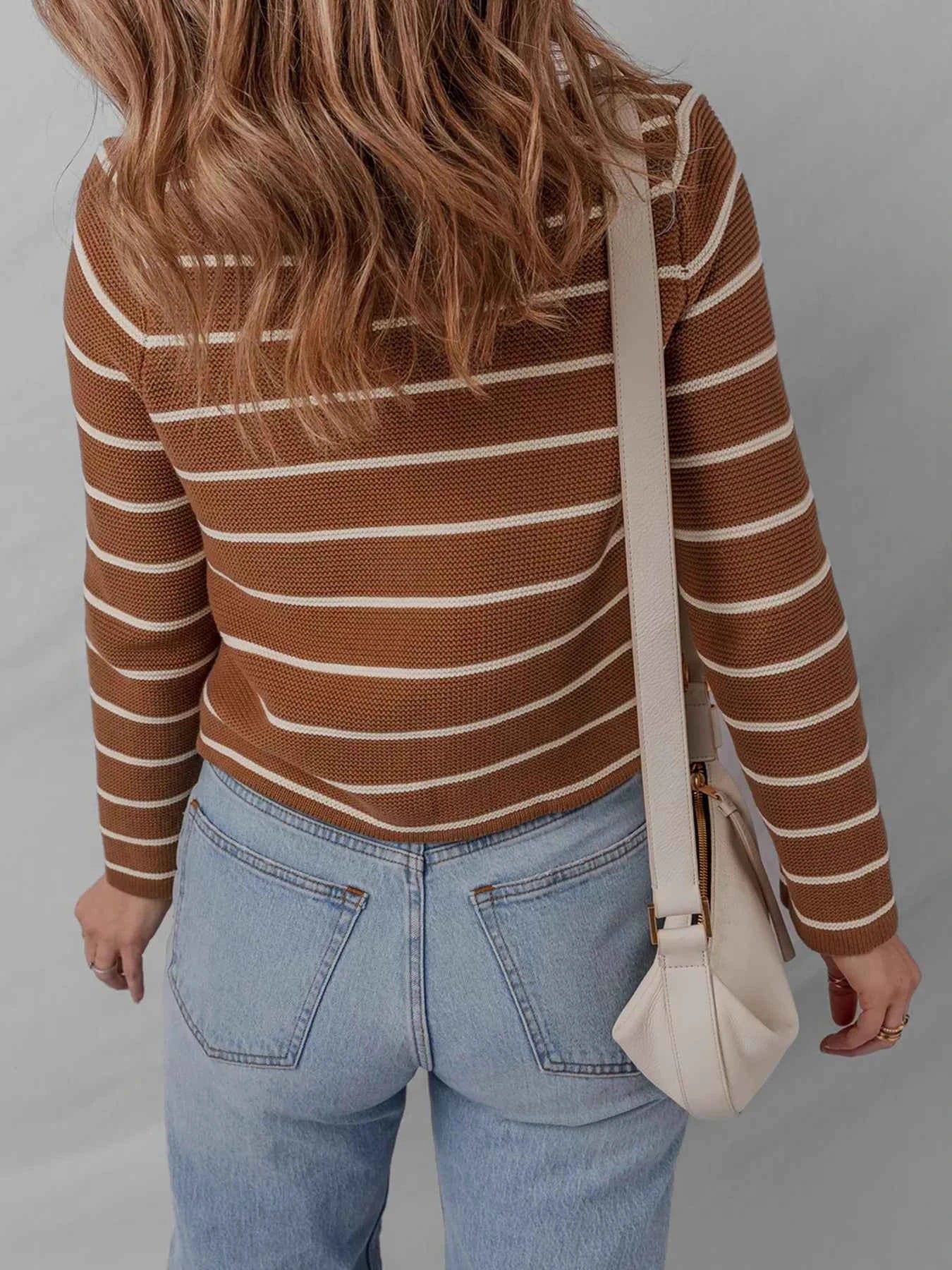Tie Front Striped Knit V Neck Cardigan 9d2171e938984e0a901f3b4f0adf2c98-Max-Origin