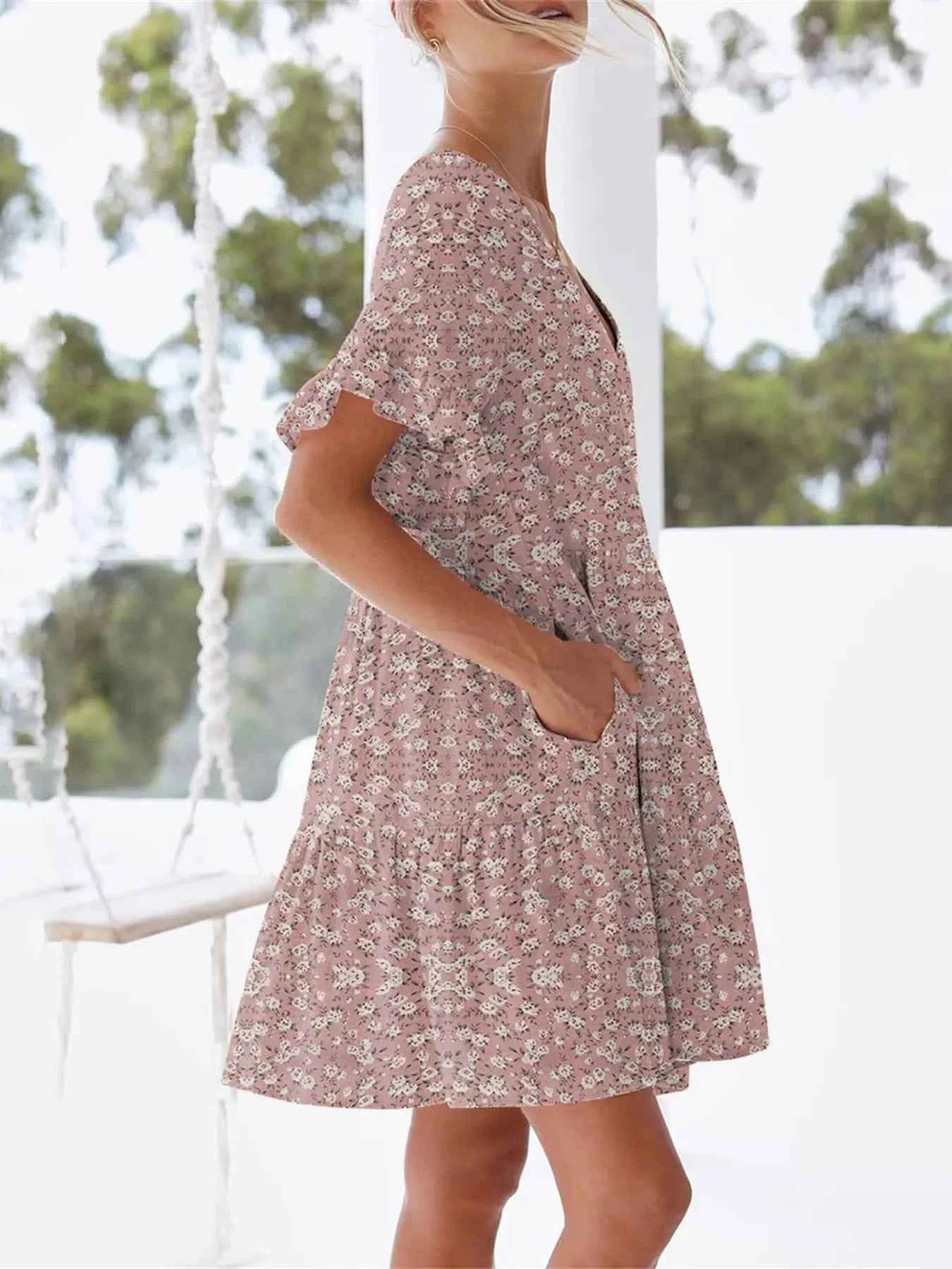 Polka Dot V-Neck Short Sleeve Mini Dress 9d2a776a4838475381832cd7f902fbf4-Max-Origin