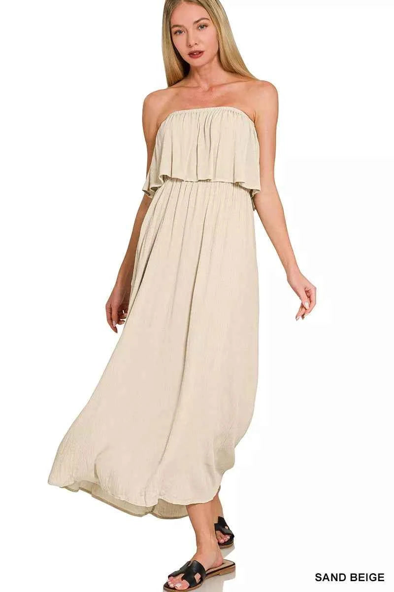 Zenana Woven Crinkle Strapless Maxi Dress SAND BEIGE 9d2a81e84bc84476a0aa9a61fa9176db-Max-Origin