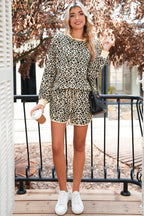 Brown Leopard Print Contrast Trim Two Piece Shorts Set 9d2de8b2e9142dbb