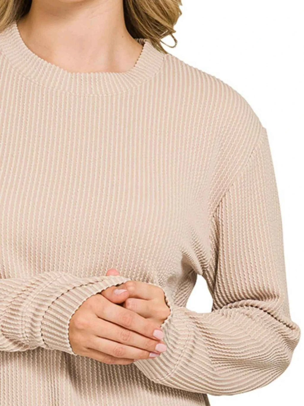Zenana Full Size Raised Rib Round Neck Long Sleeve Top Plus Size 9d34b81a-372a-4654-892d-a34acbd1644d-Max-Origin