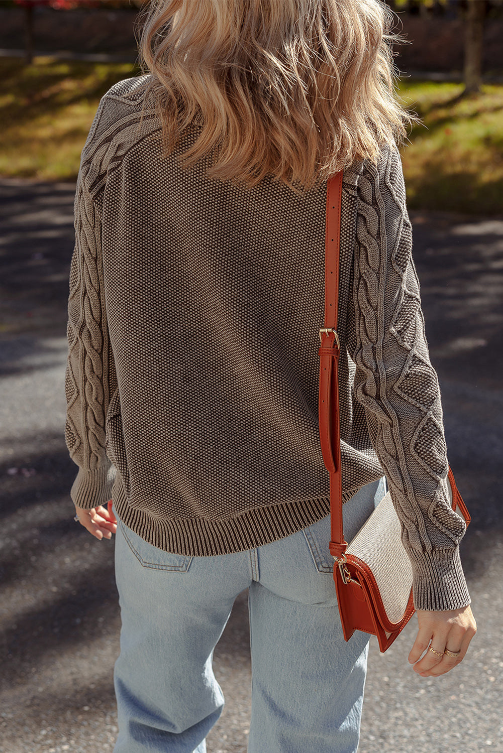 Dark Brown Cable Knit Raglan Sleeve Casual Sweater 9d3d4b4119912eb0