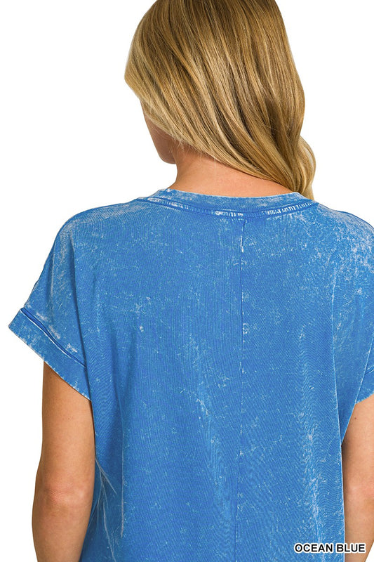 Washed Exposed Seam Short Sleeve T-Shirt Dress 9d4a210d846742e3aea804bc20f6353d-Max