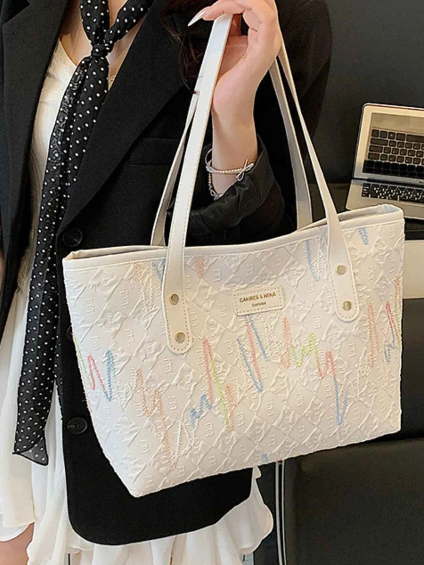 Contrast PU Leather Tote Bag Beige One Size 9d4f3755-e4d0-4d91-89f1-a70ab5f7120b-Max-Origin