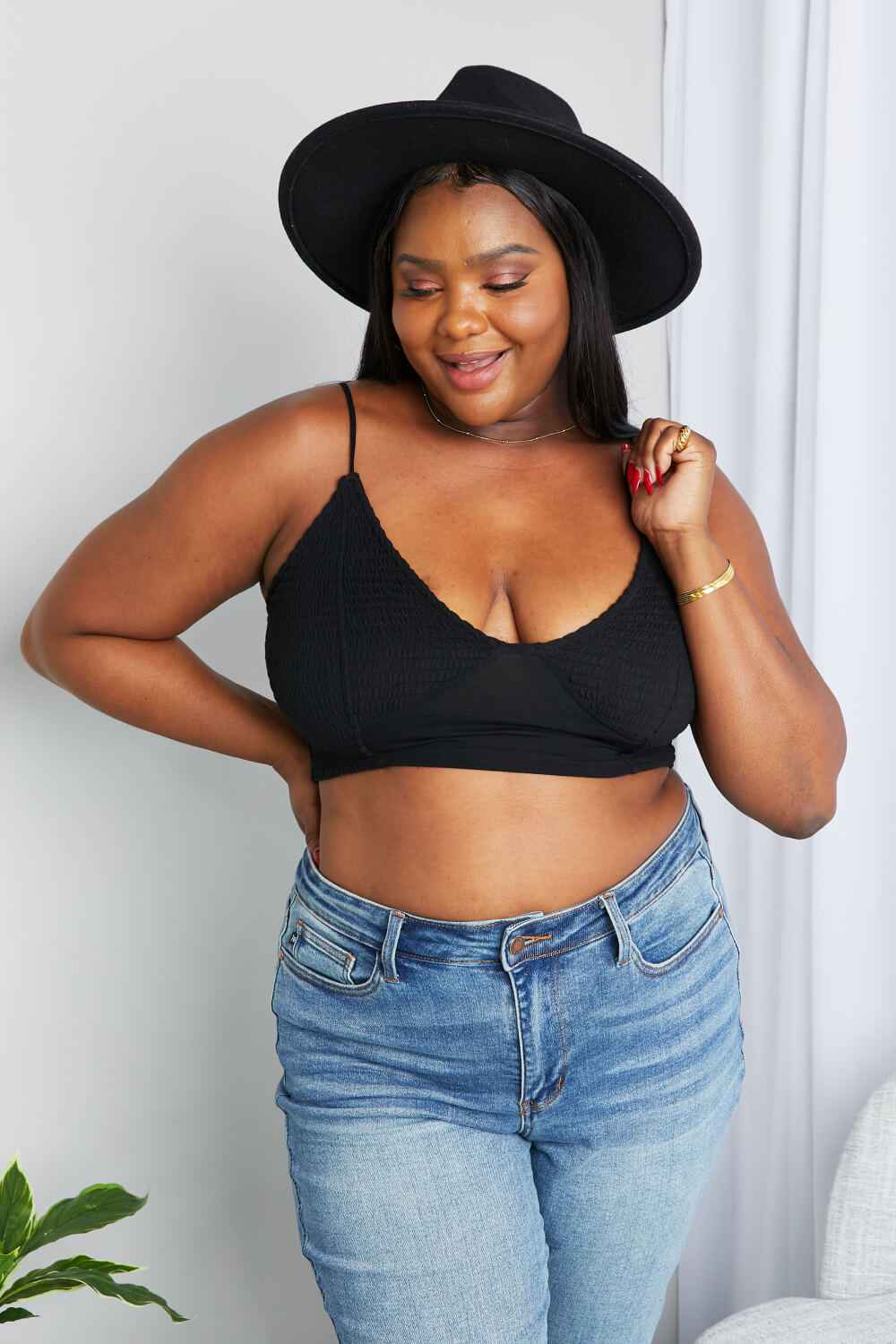 Zenana Full Size Textured Spaghetti Strap Bralette in Black 9d557fef0e5748f5a20a7f1cd6df5db8-Max