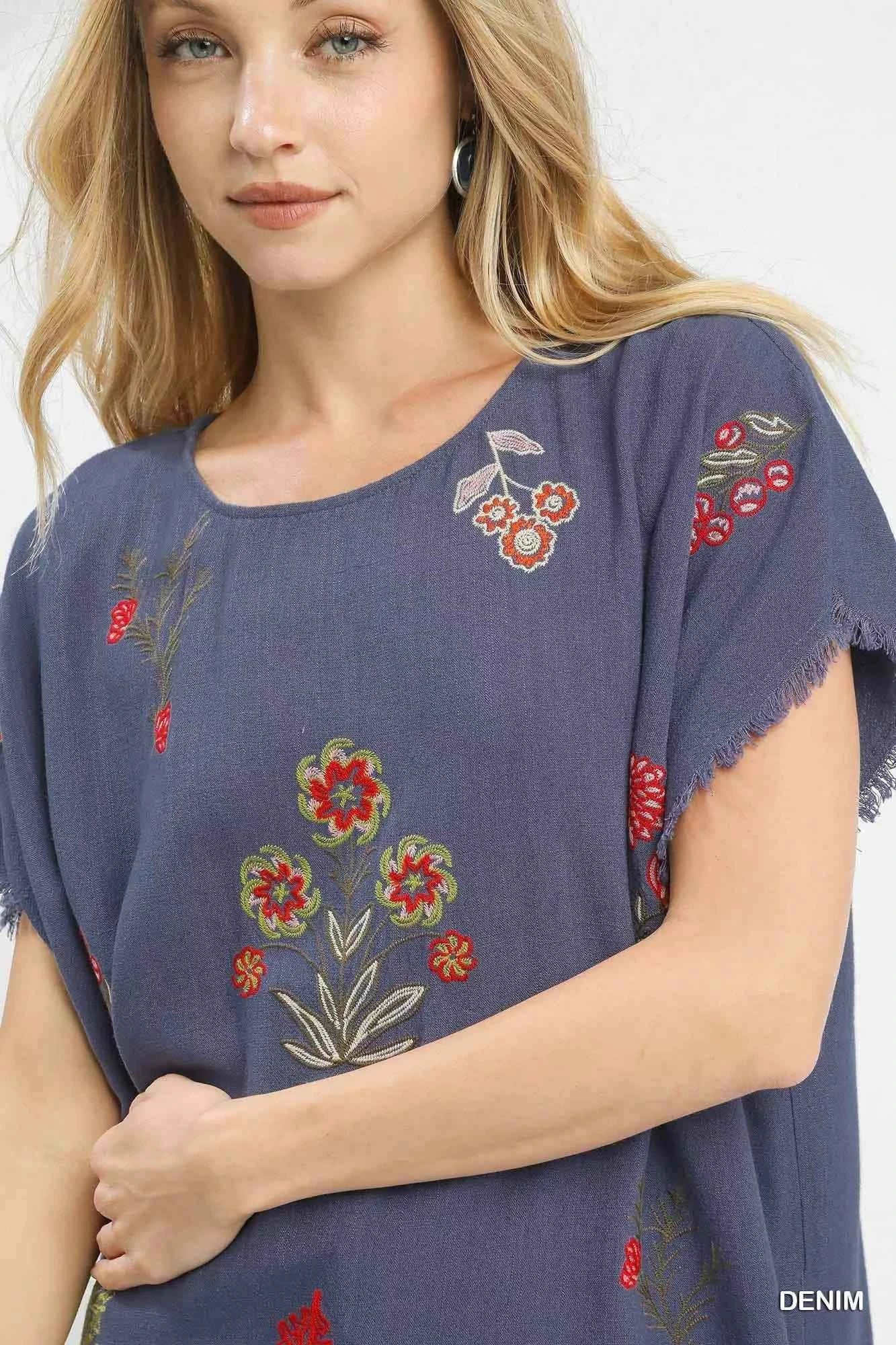 Linen Blend Embroidered Frayed Hem Top 9d65319f-1147-4f1e-9ad1-b0cf9a6ec587-Max-Origin