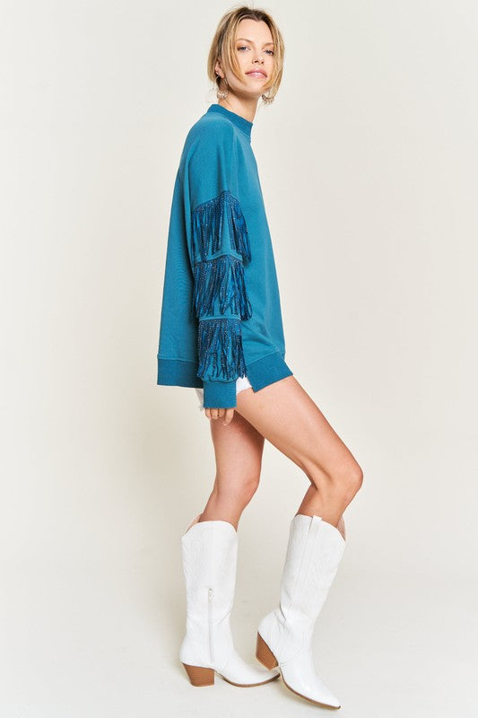 Silver studded fringe sleeve top jjt5009 9d67a973-307e-4cec-a5a4-1082fca660ee