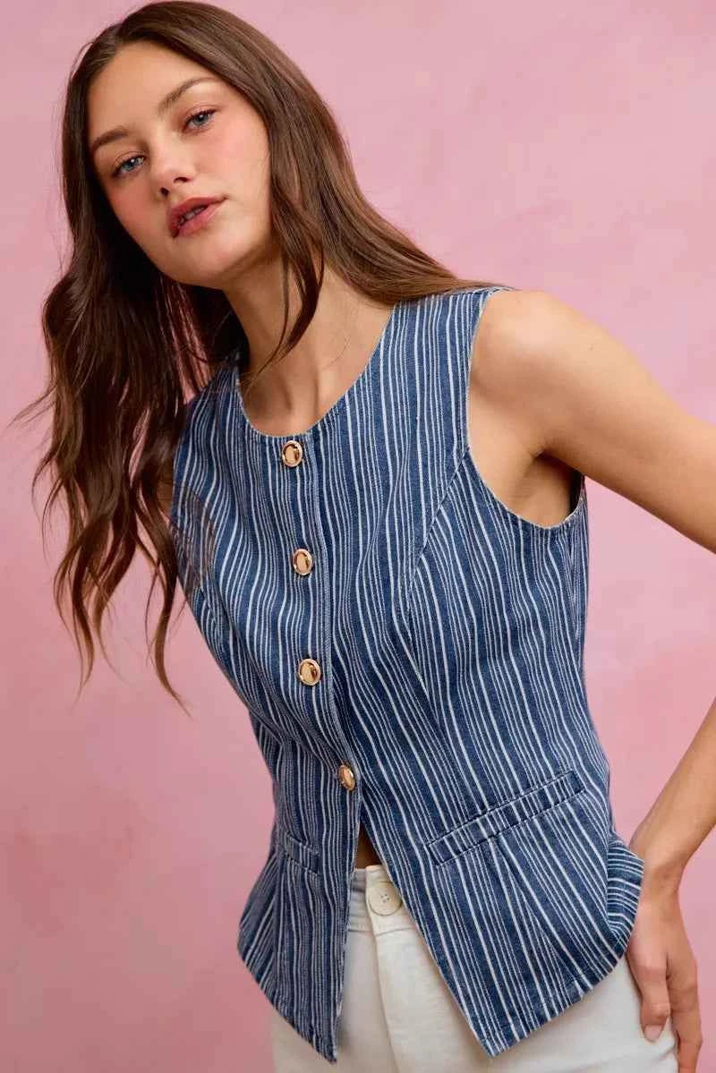 SO ME Stripe Slim Fit Button Front Denim Vest Top 9d764819c28c4362abd19847cbef0091-Max-Origin