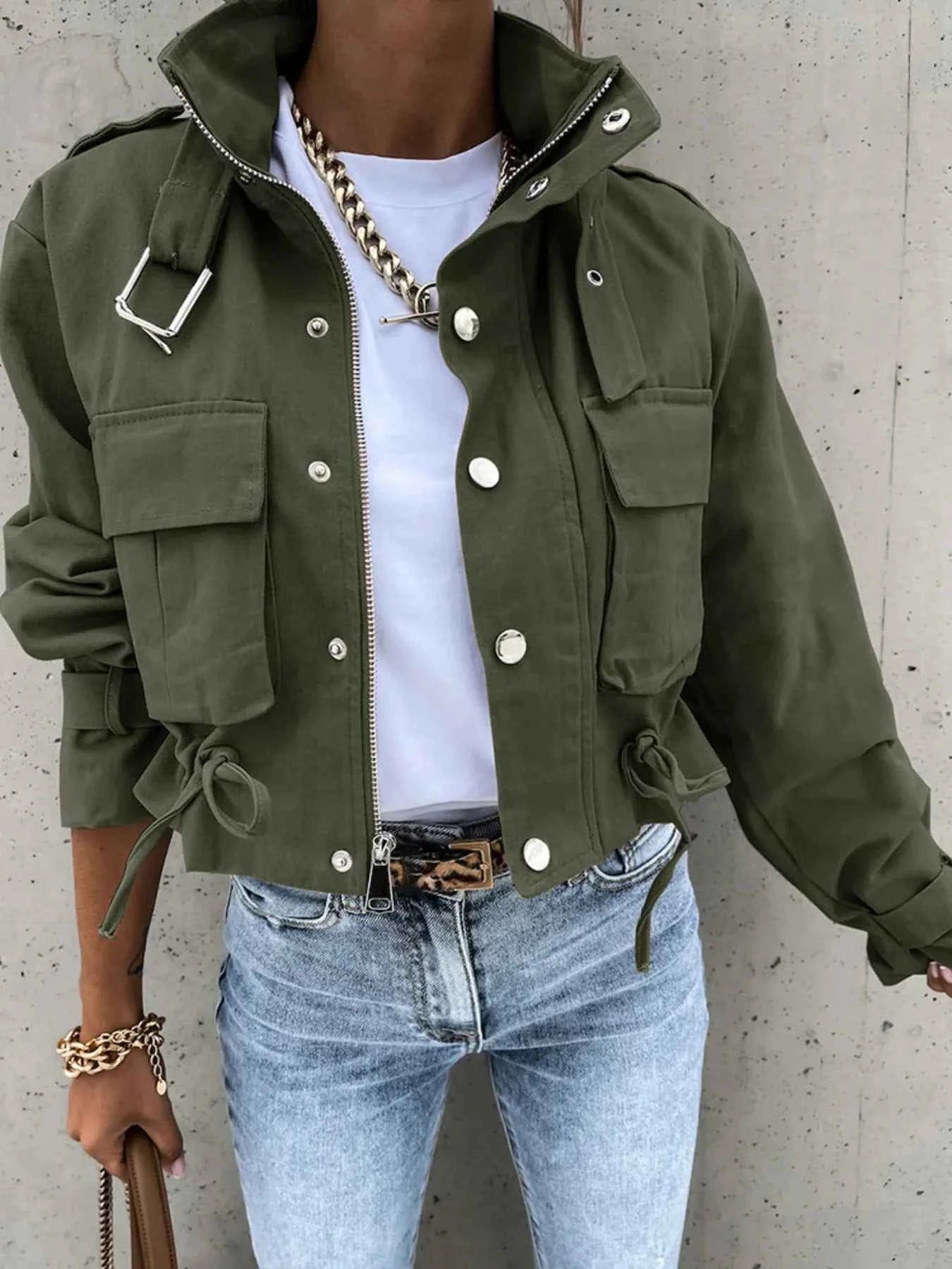 Snap Down Long Sleeve Jacket Army Green 9d78198544d4424f94a99c6f4baf297e-Max-Origin