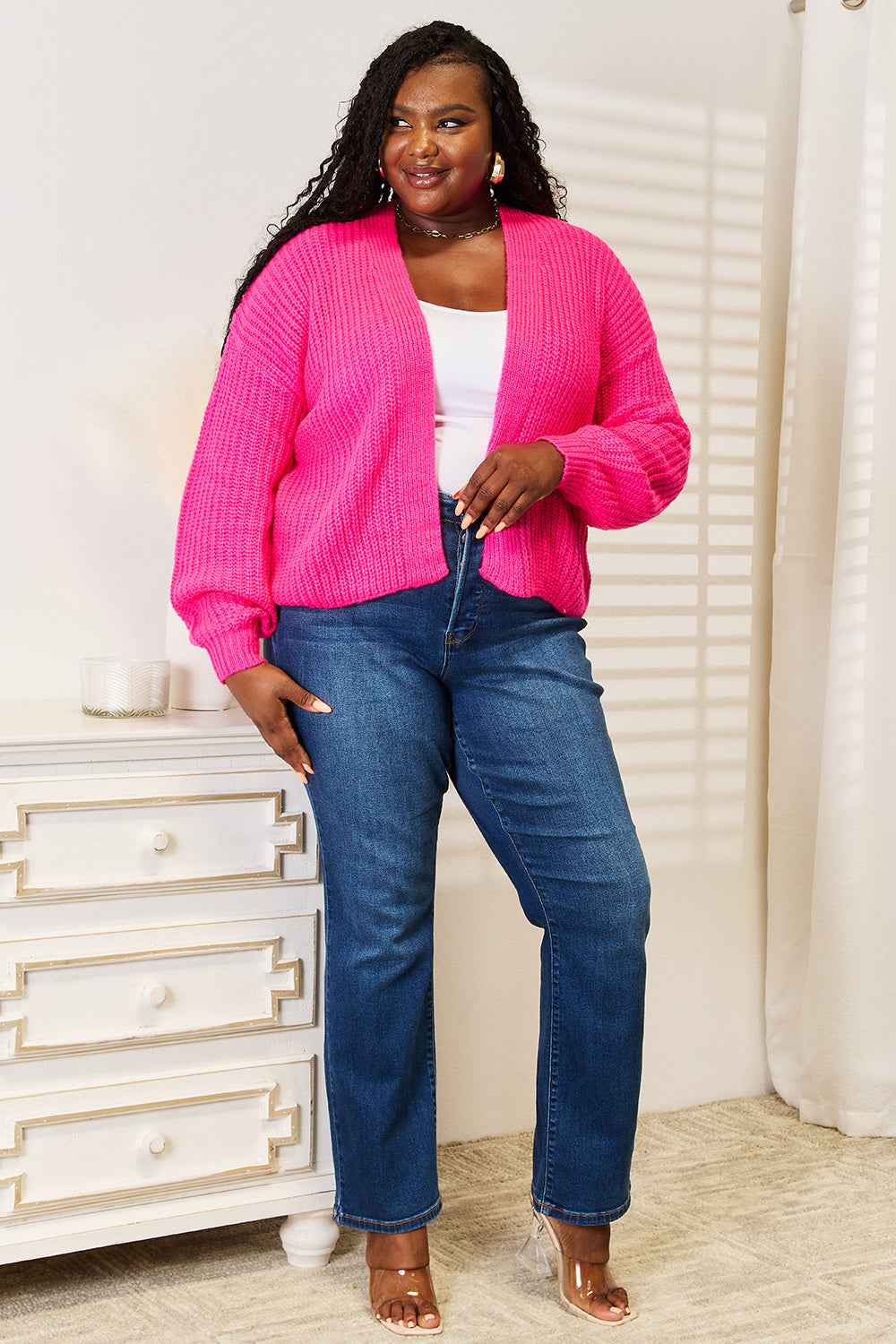 Woven Right Rib-Knit Open Front Drop Shoulder Cardigan 9d82c1ee12a3440bb20d7f3f9f577dc5-Max