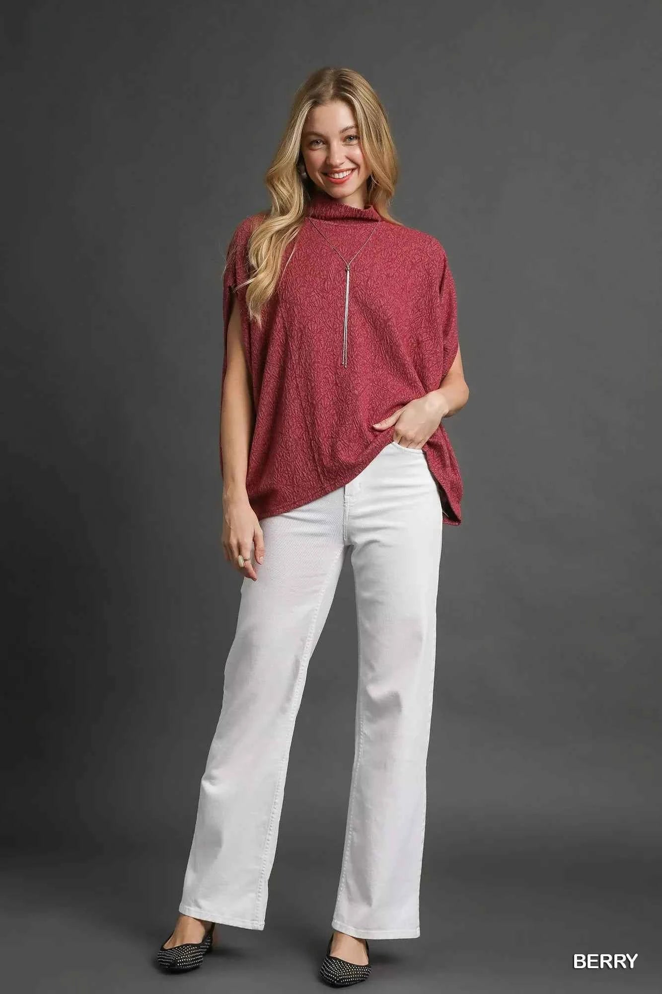 Umgee Textured Mock Neck Relaxed Top 9d888426-7978-4b4f-94bb-65a00f9aa499-Max-Origin
