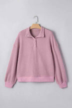 Solid Textured Knit Snap Button Collar Top Light Pink 9d8c62ad-e5a9-46a2-a34b-1991295e2f8c