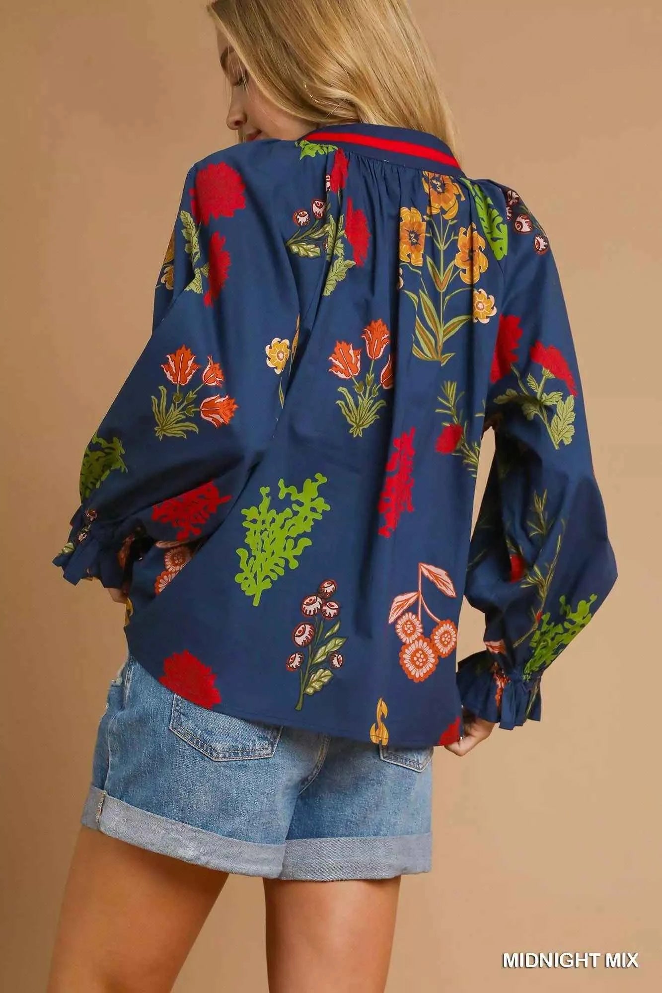 Umgee Floral Print Flounce Sleeve Blouse 9d9201e7-7c6e-4a5b-b060-2eb1ed3d4c3a-Max-Origin