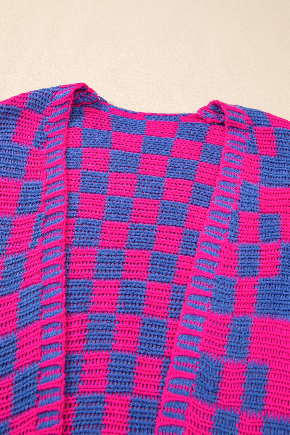 Dark Grey Colorblock Checked Loose Fit Open Front Knitted Cardigan 9d9b8ba64289b823