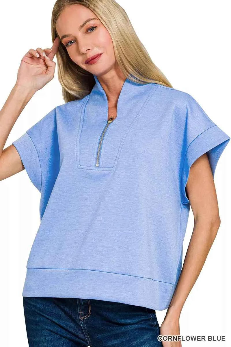 Zenana Scuba High Neck Half Zip Top CORNFLOWER BLUE 9d9ea92626734964a6ed4dd697482526-Max-Origin