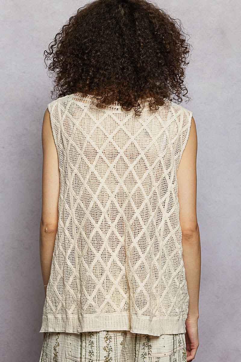 POL V-Neck Crochet Tank with Diamond Weave Knit Patterns 9da24dd0-fff4-4aef-ae85-55d0bc5afe4e-Max